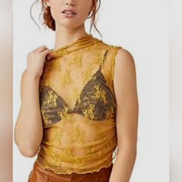 Free People Tops - Free People "Nice Try" Lace muscle tank In Mustard Yellow Size Medium